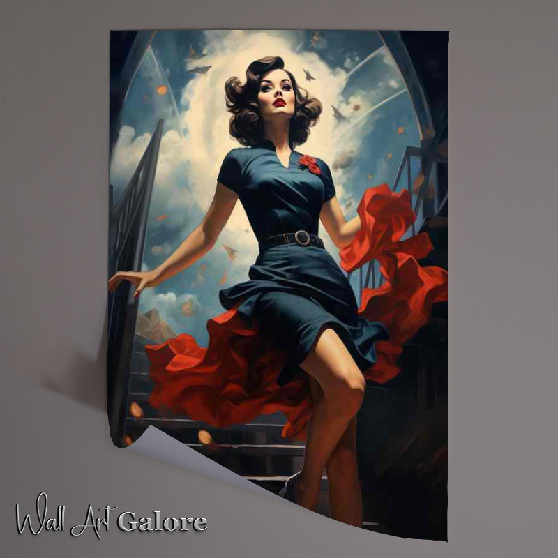 Buy Unframed Poster : (Ladt in blue dress going to party retro style)