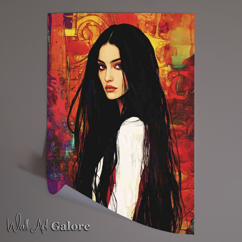 Buy Unframed Poster : (Woman with long black hair painted art)