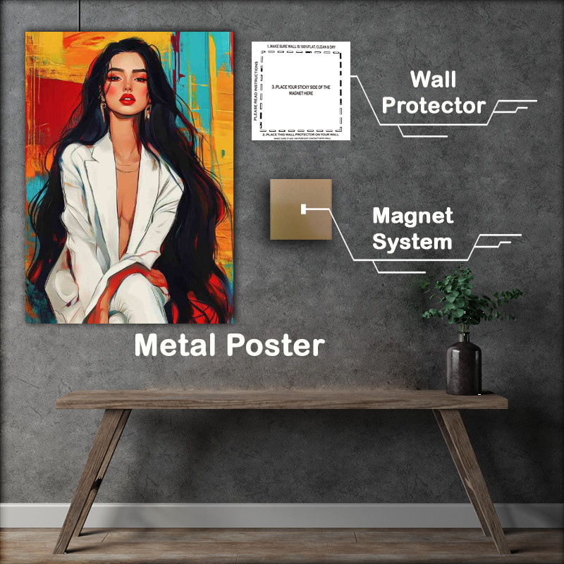 Buy Metal Poster : (Woman with long black hair she is wearing white)