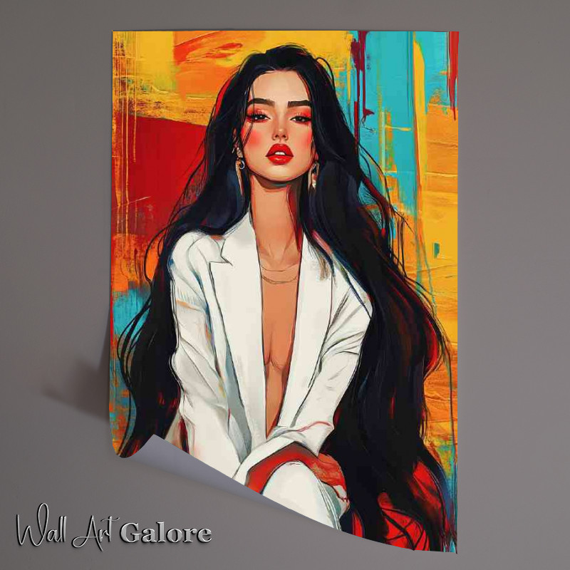 Buy Unframed Poster : (Woman with long black hair she is wearing white)