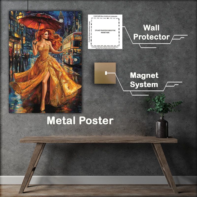 Buy Metal Poster : (Woman with long red hair in the rain)