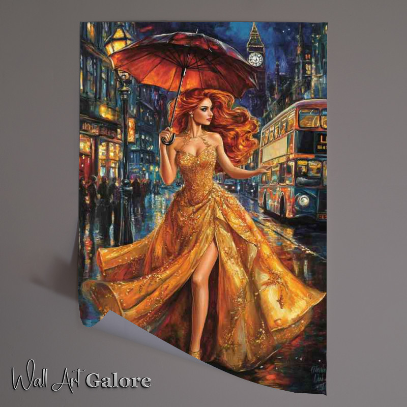 Buy Unframed Poster : (Woman with long red hair in the rain)