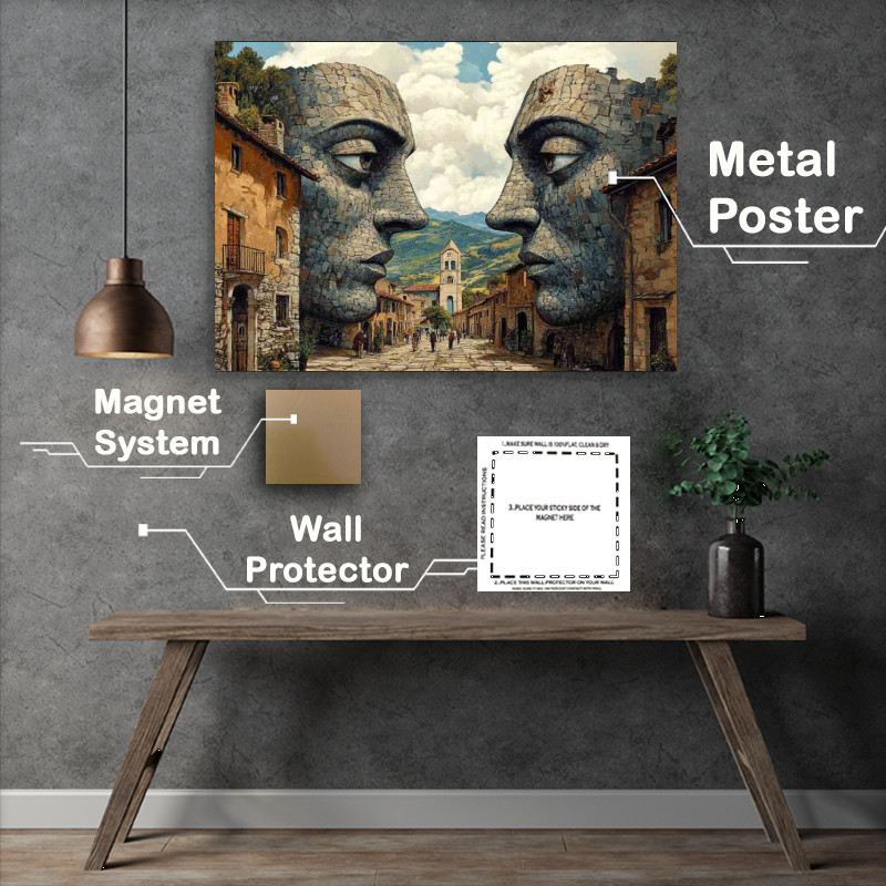 Buy Metal Poster : (A medieval street in the mountains of Italy surreal)