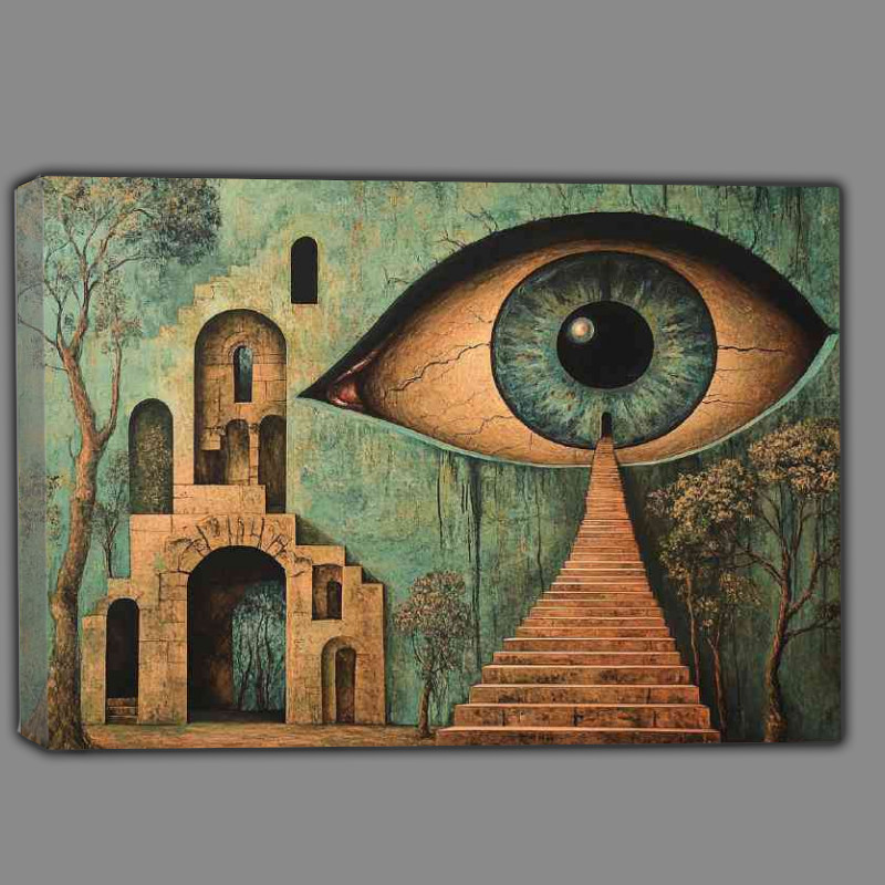 Buy Canvas : (A surreal painting of an eye in the shape of ancient stairway)