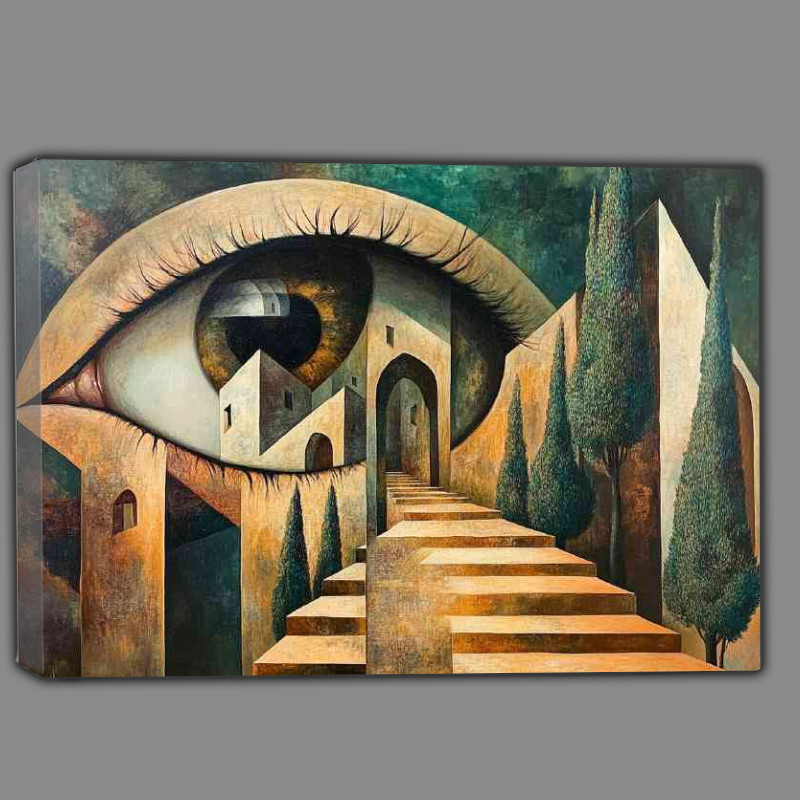 Buy Canvas : (A surreal painting of an eye in the shape of steps)