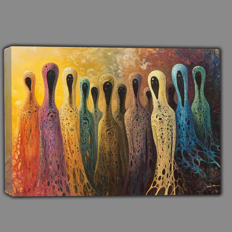 Buy Canvas : (A surreal painting of several elongated stylized figu b36119e8-d703-43e6-8527-ff74d3223f9c)