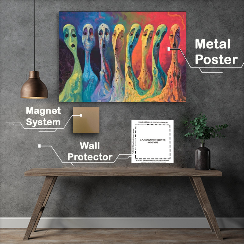 Buy Metal Poster : (A surreal painting of several elongated stylized figures)