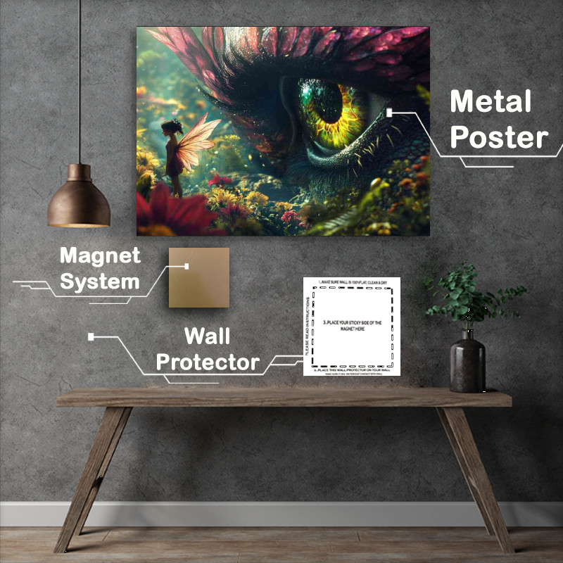 Buy Metal Poster : (Large eye is watching over the girl a small fairy)