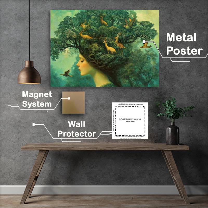 Buy Metal Poster : (Surreal forest scene with trees and wild animals)