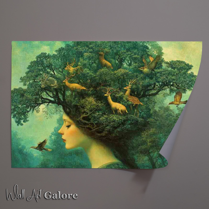 Buy Unframed Poster : (Surreal forest scene with trees and wild animals)