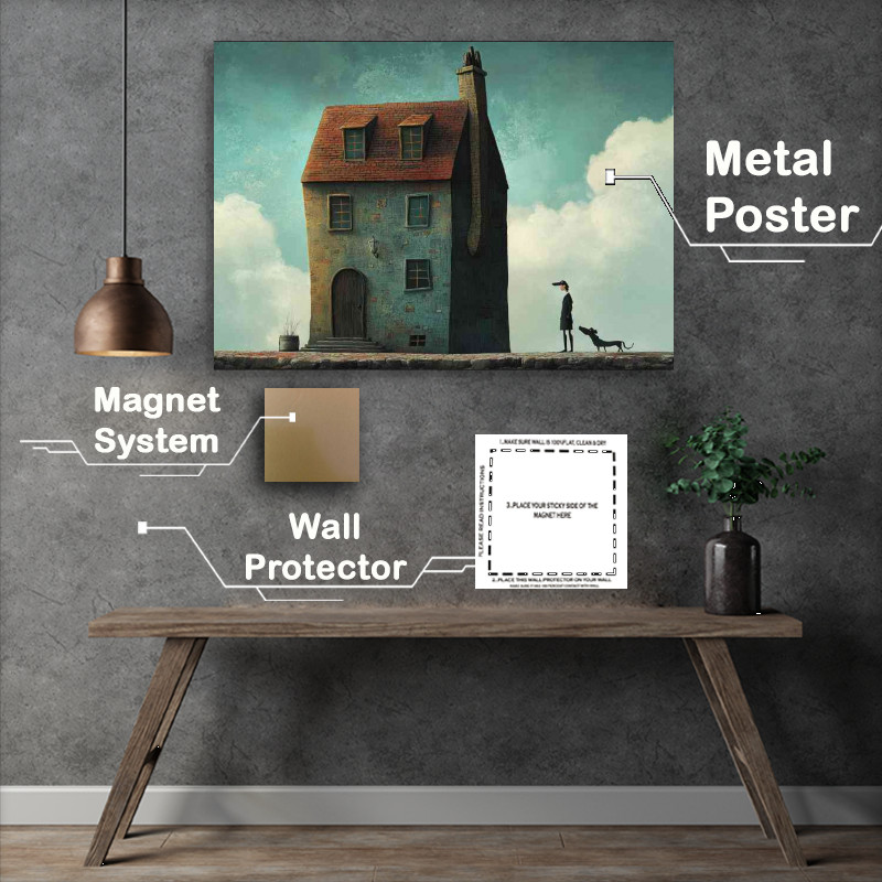Buy Metal Poster : (Surreal man walking his pet dog)