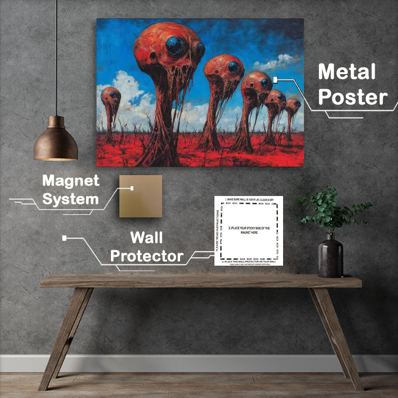 Buy Metal Poster : (Surreal red alien heads)