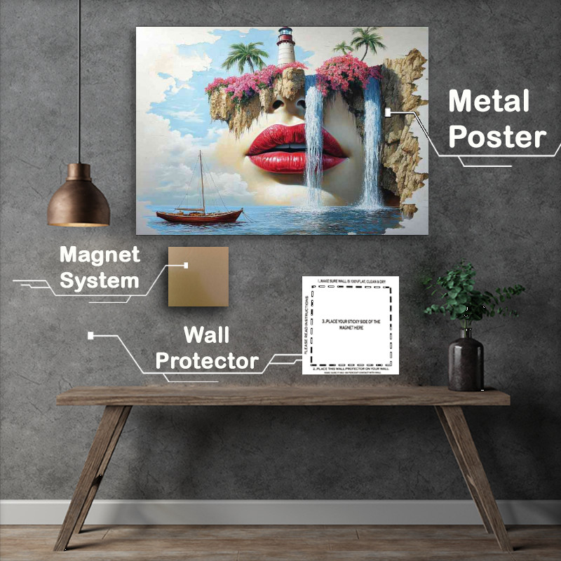 Buy Metal Poster : (Surrealistic painting of a beautiful womans face sea)