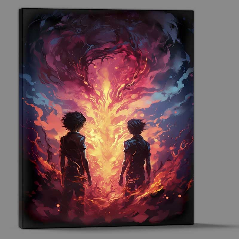 Buy Canvas : (Anime of two boys with fire in dark pink)