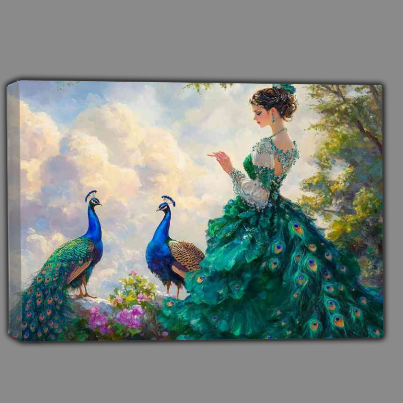 Buy Canvas : (Woman in an emerald dress with peacocks)