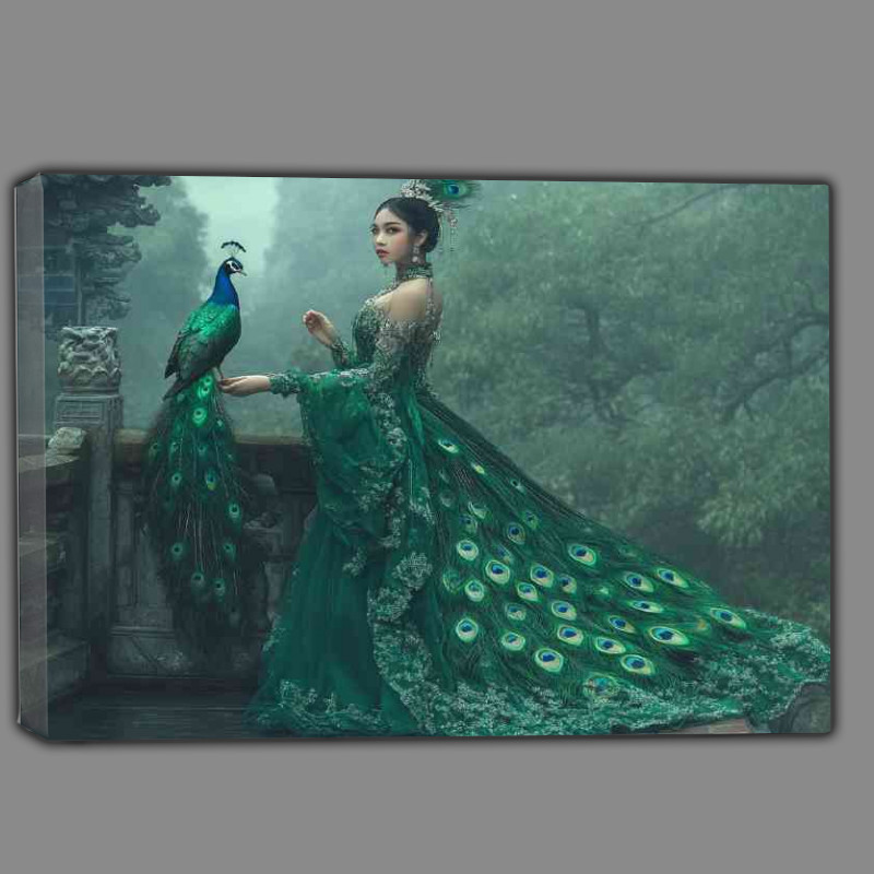 Buy Canvas : (Woman in an emerald green dress with peacock)