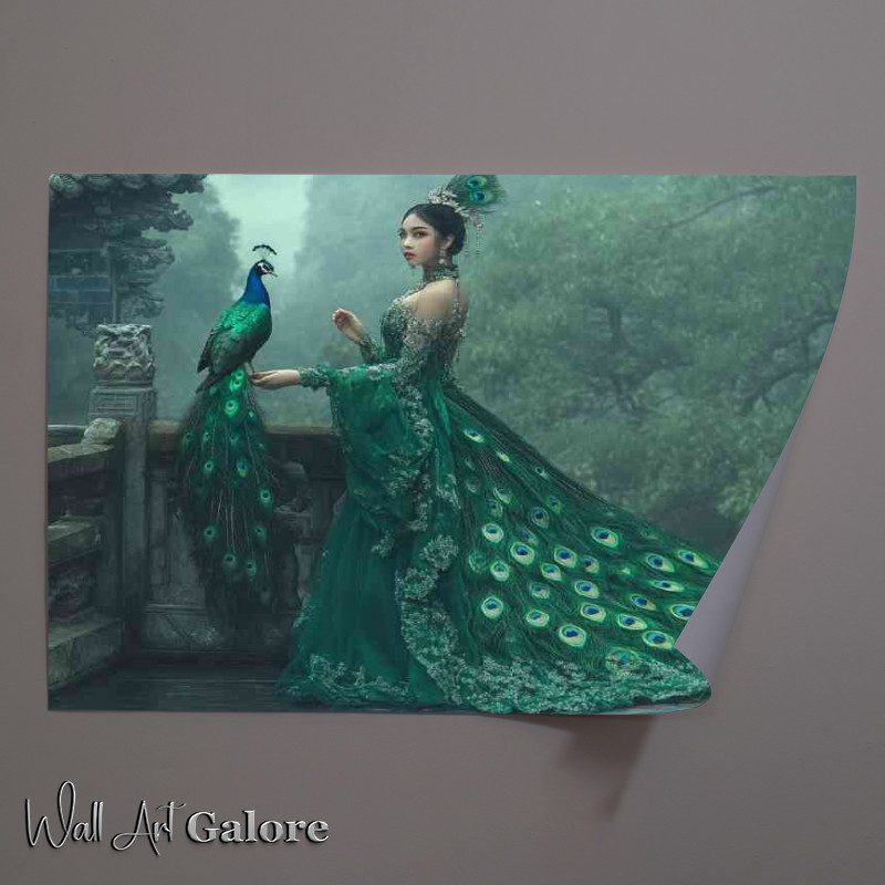 Buy Unframed Poster : (Woman in an emerald green dress with peacock)