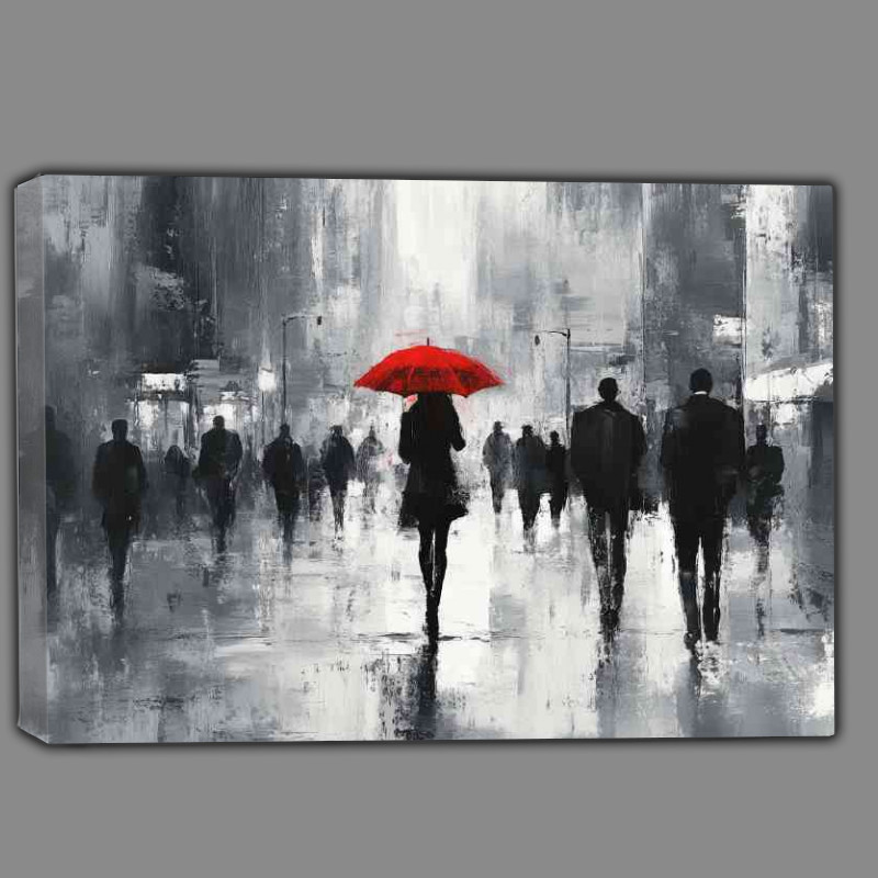 Buy Canvas : (Woman with an umbrella walks through the city)