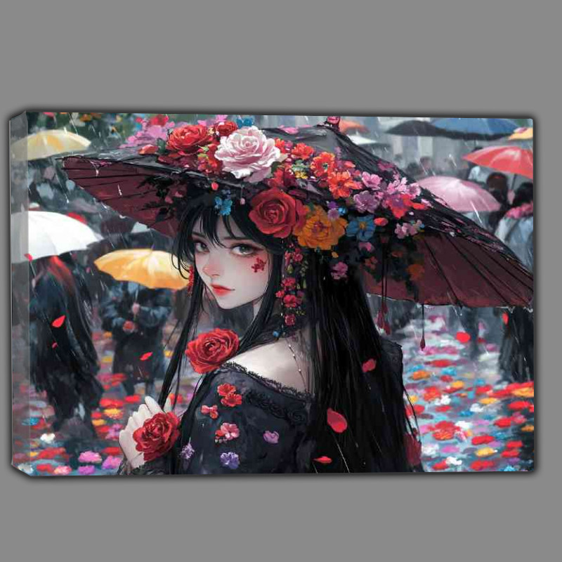Buy Canvas : (Woman with long black hair and flowers)