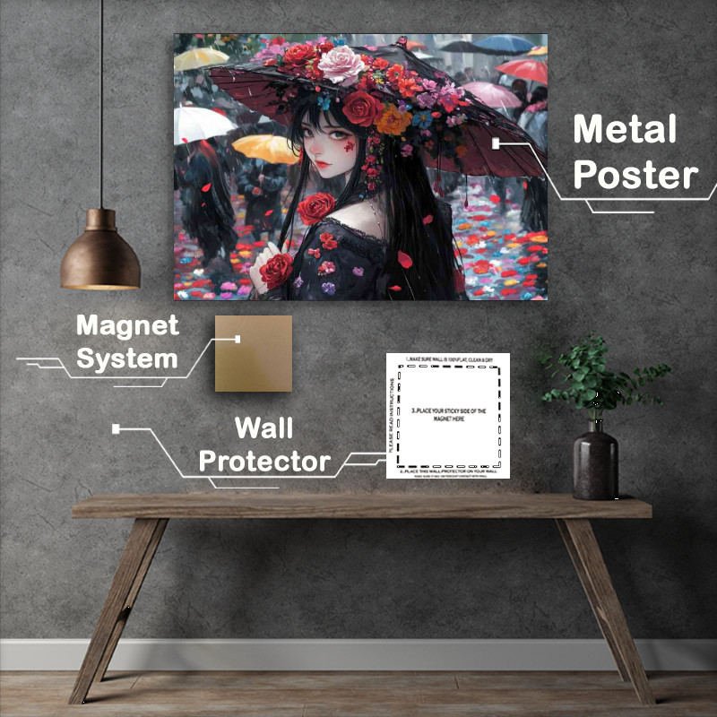 Buy Metal Poster : (Woman with long black hair and flowers)