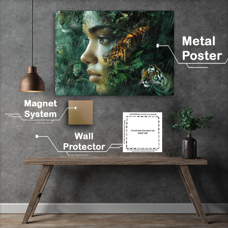 Buy Metal Poster : (Womans face is adorned with tigers)