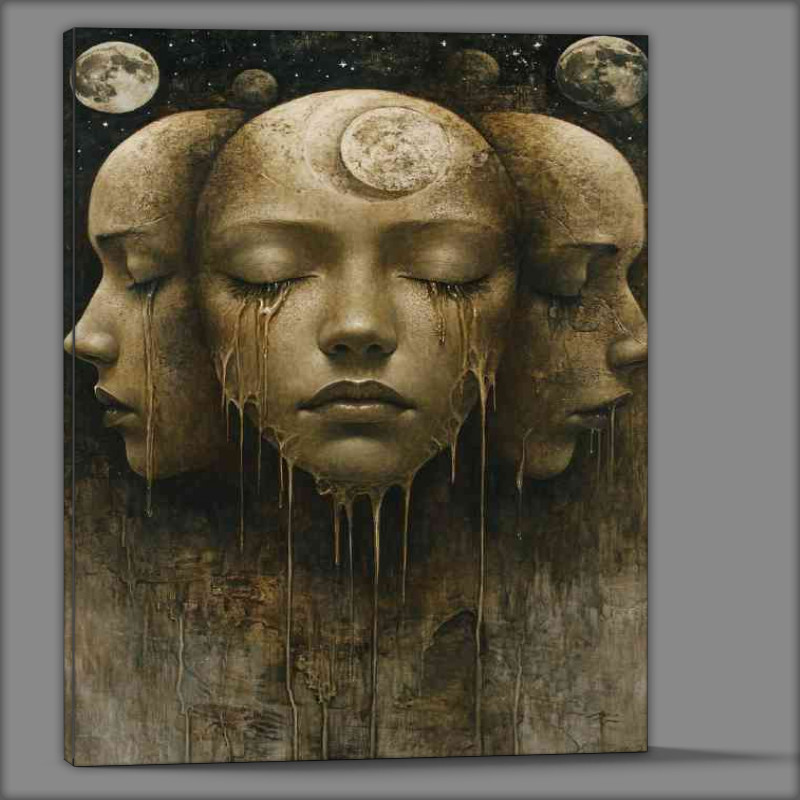 Buy Canvas : (A surreal painting of multiple faces with closed eyes)