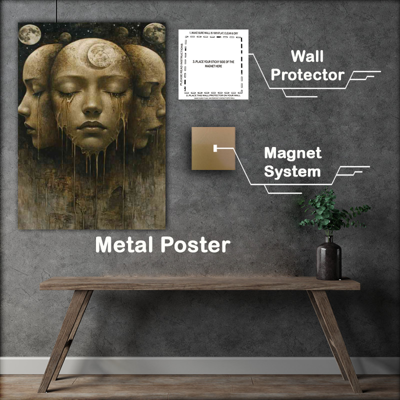 Buy Metal Poster : (A surreal painting of multiple faces with closed eyes)