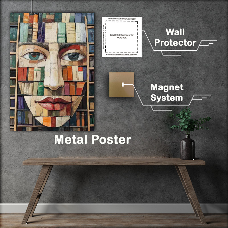 Buy Metal Poster : (Abstract face made of books with ladders)