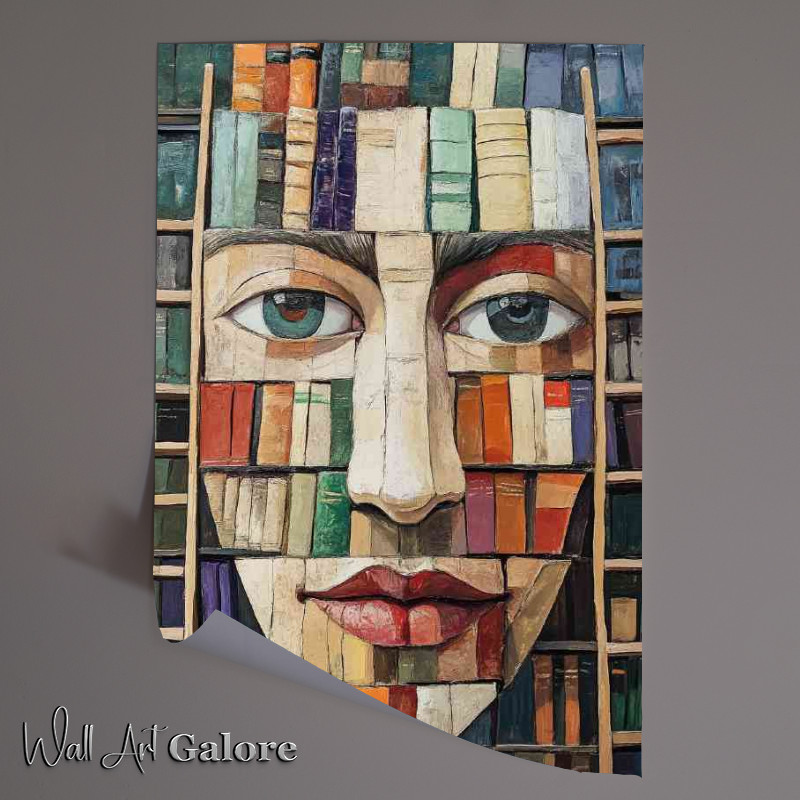 Buy Unframed Poster : (Abstract face made of books with ladders)