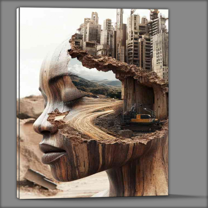 Buy Canvas : (African womans face is made of wood with her eyes closed)