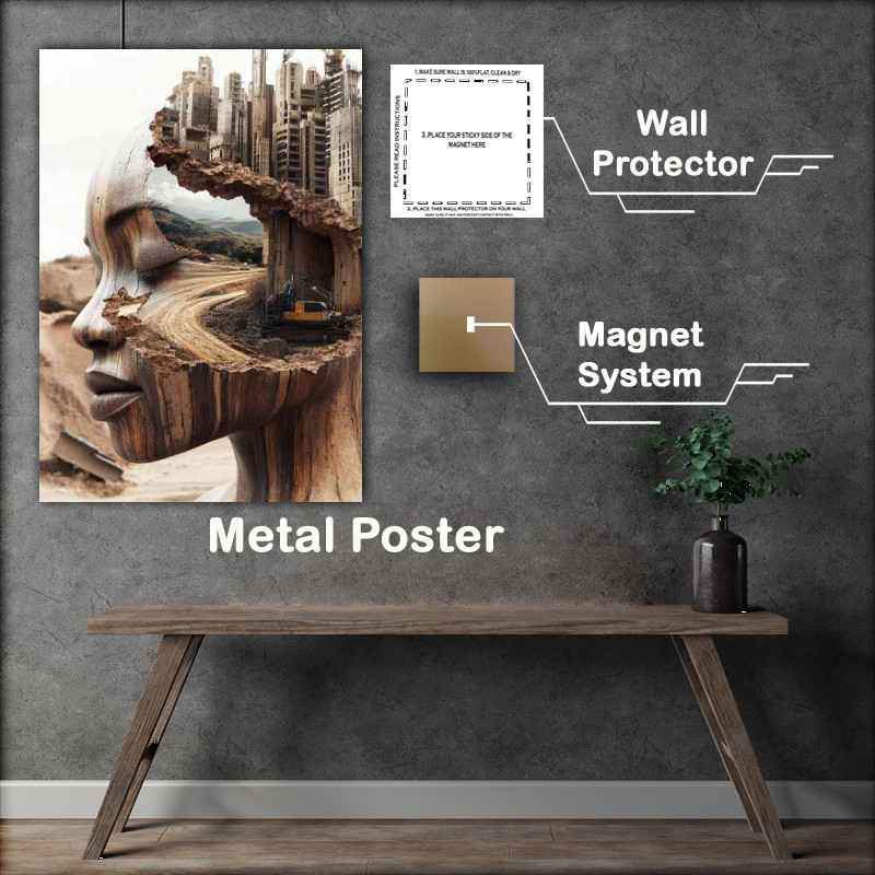 Buy Metal Poster : (African womans face is made of wood with her eyes closed)