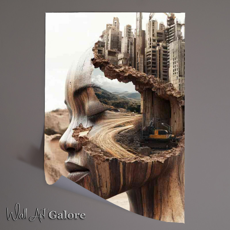 Buy Unframed Poster : (African womans face is made of wood with her eyes closed)