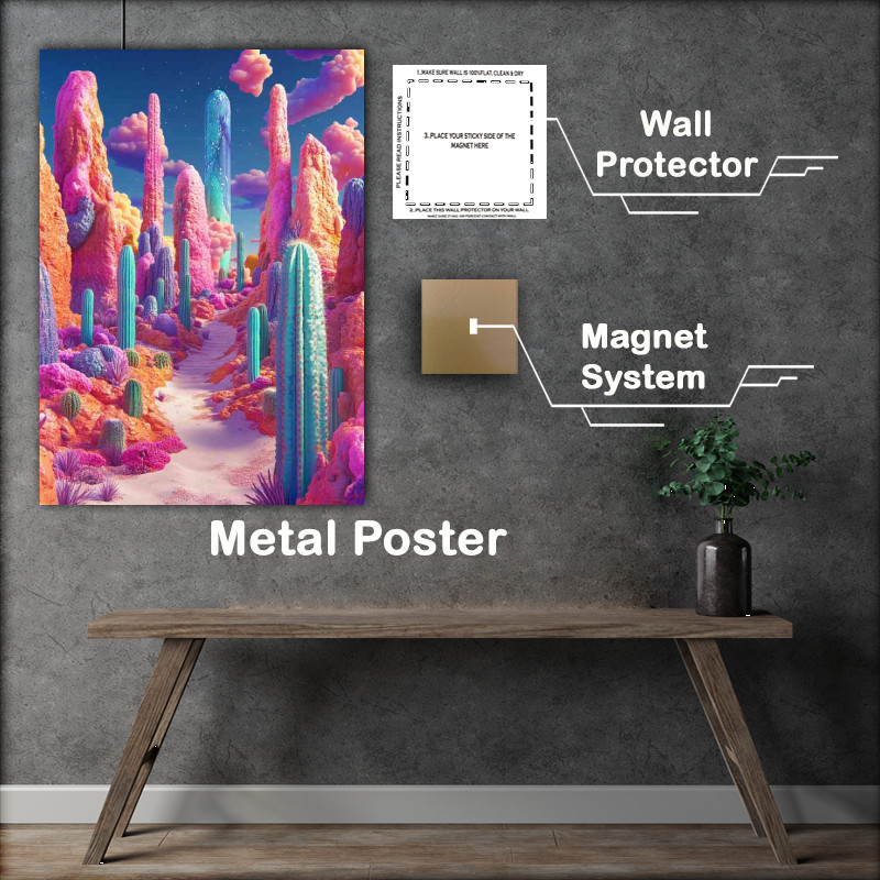 Buy Metal Poster : (Desert cacti and surreal landscape)