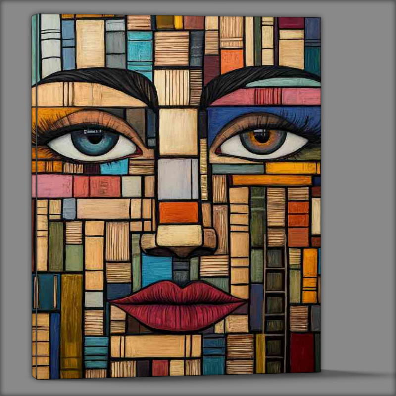 Buy Canvas : (Face made of books and ladders with the eyes open red lips)