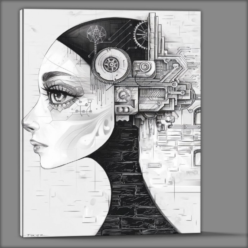 Buy Canvas : (Monochromatic side profile of a woman s face industrial age)