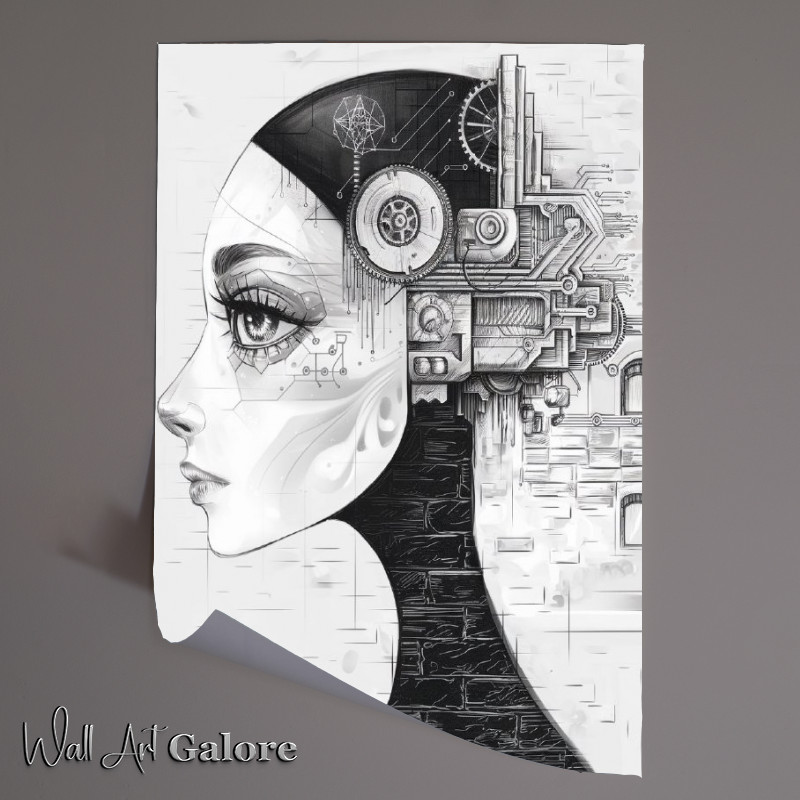 Buy Unframed Poster : (Monochromatic side profile of a woman s face industrial age)