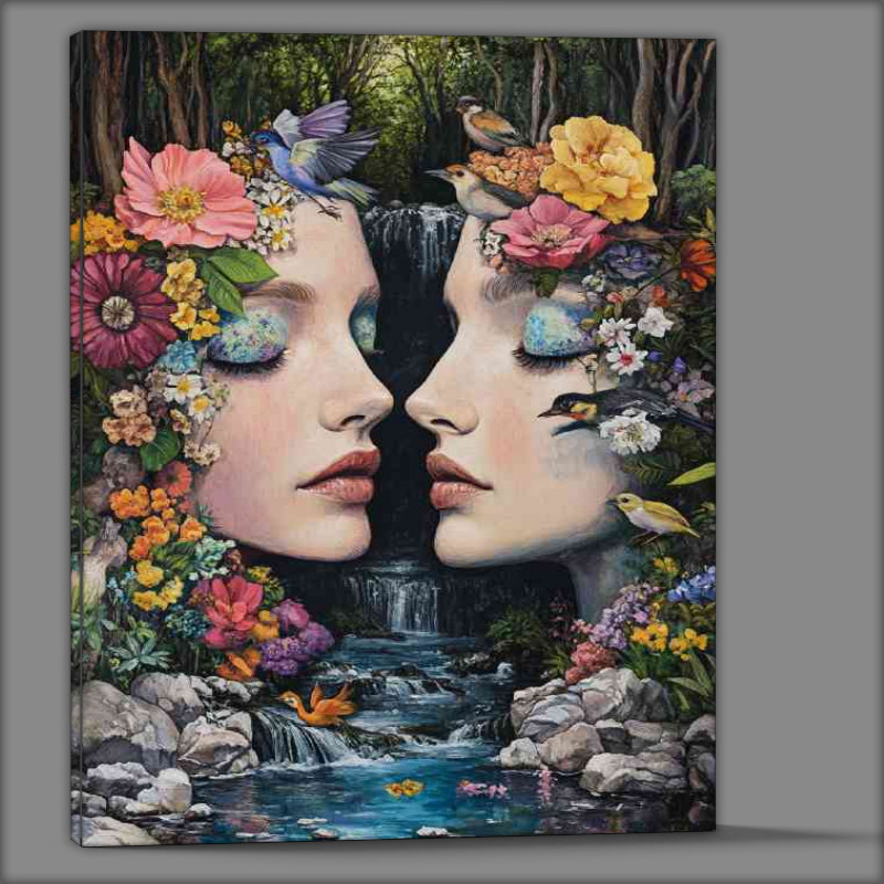 Buy Canvas : (Painting depicting the faces of two women near the stream)