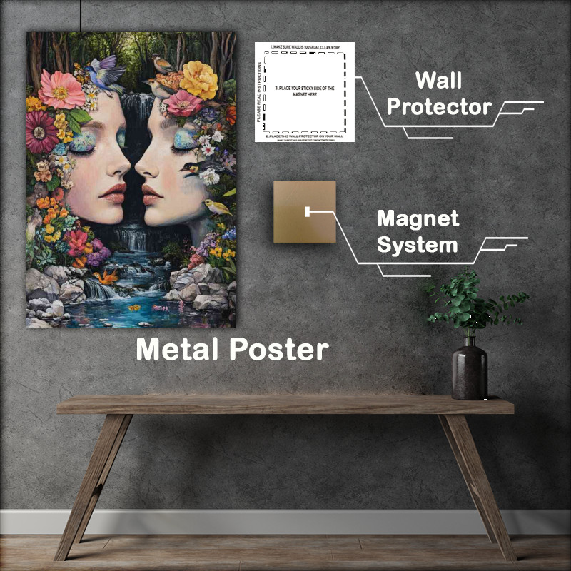 Buy Metal Poster : (Painting depicting the faces of two women near the stream)