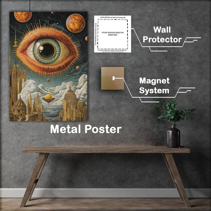 Buy Metal Poster : (Surreal hyperbolic alien world of art deco a giant eye)