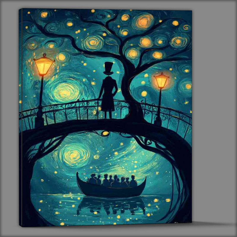 Buy Canvas : (Surreal illustration in the style of man on a bridge)