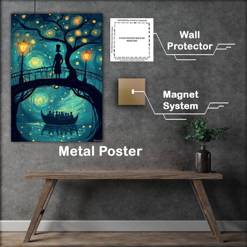 Buy Metal Poster : (Surreal illustration in the style of man on a bridge)