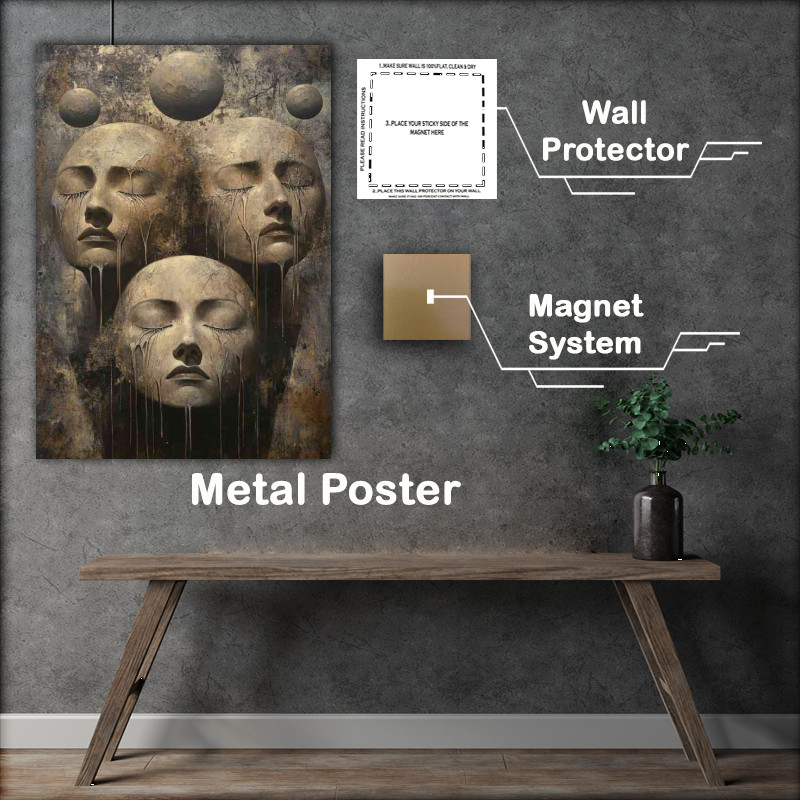 Buy Metal Poster : (Surreal multiple faces with closed eyes)