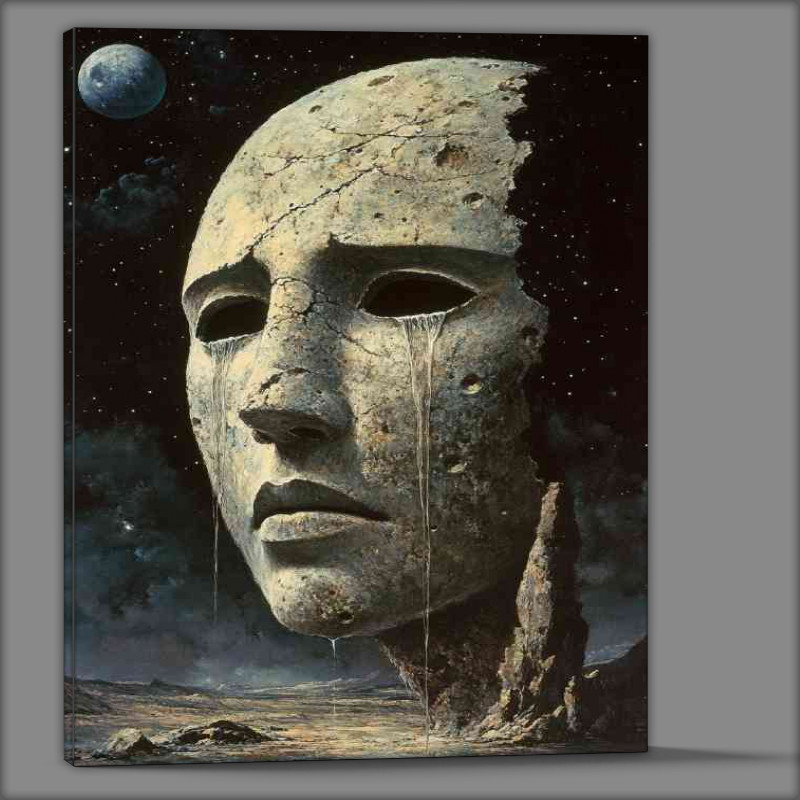 Buy Canvas : (Surreal painting ancient mask with the moon behind)