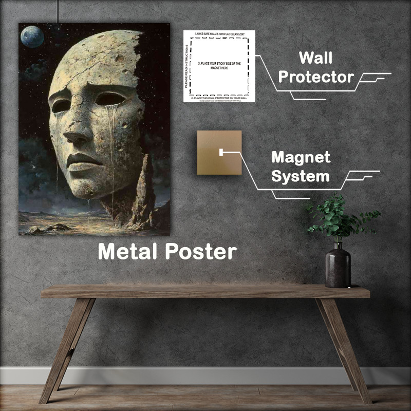 Buy Metal Poster : (Surreal painting ancient mask with the moon behind)