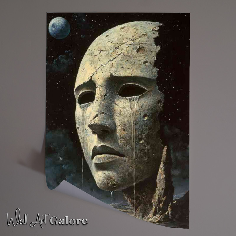 Buy Unframed Poster : (Surreal painting ancient mask with the moon behind)