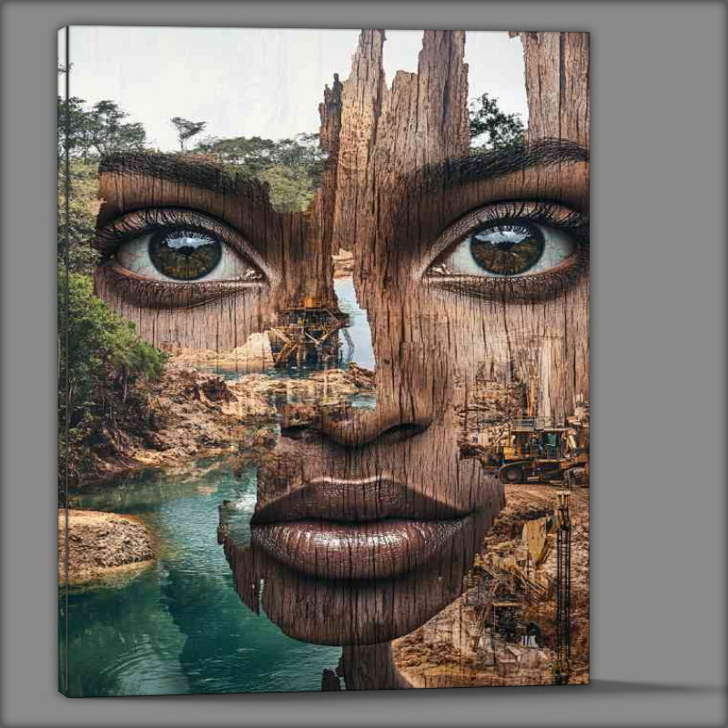 Buy Canvas : (Surrealistic art print of an African womans face made from wood)