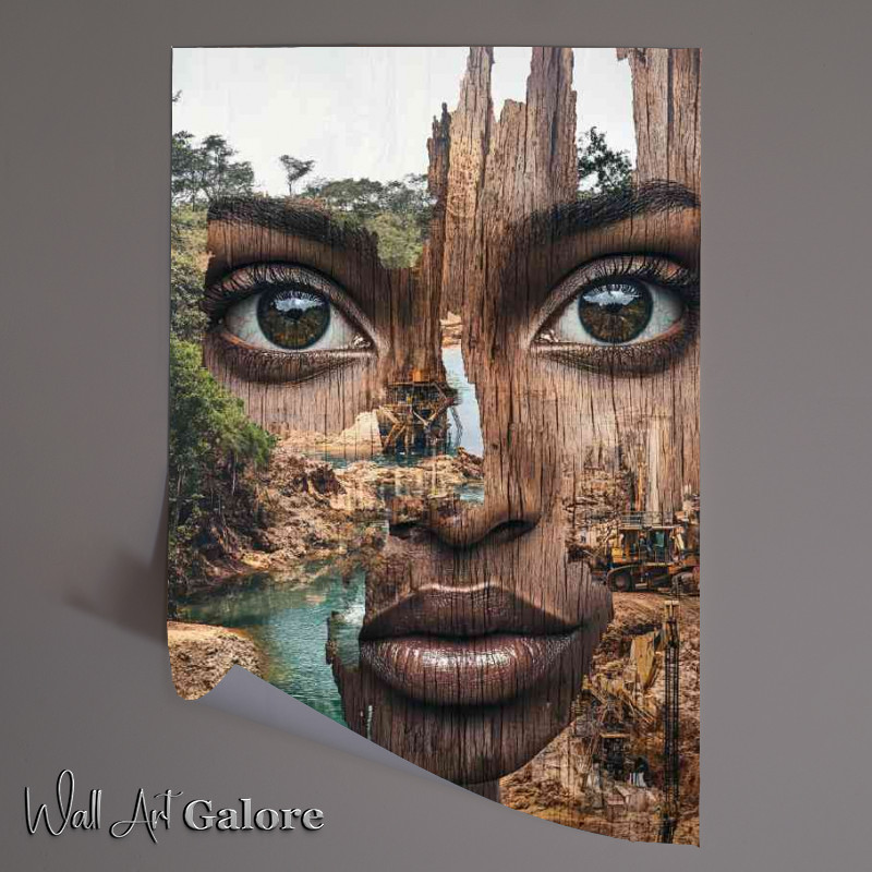 Buy Unframed Poster : (Surrealistic art print of an African womans face made from wood)