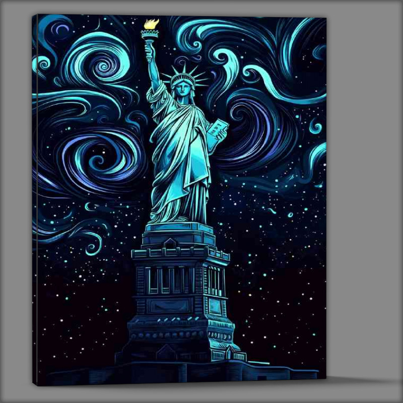 Buy Canvas : (The Statue of Liberty at night with swirls)