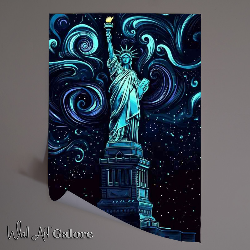 Buy Unframed Poster : (The Statue of Liberty at night with swirls)