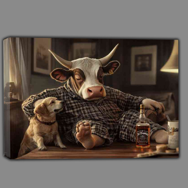 Buy Canvas : (A fat cow wearing pajamas and drinking Jack Daniels w b4e67481-efc5-4814-89e6-72f3f392bd68)